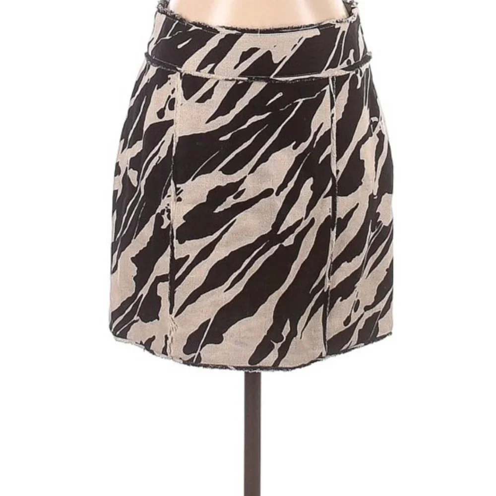 Michael Kors Black And Tan Linen Mini Skirt Size 10